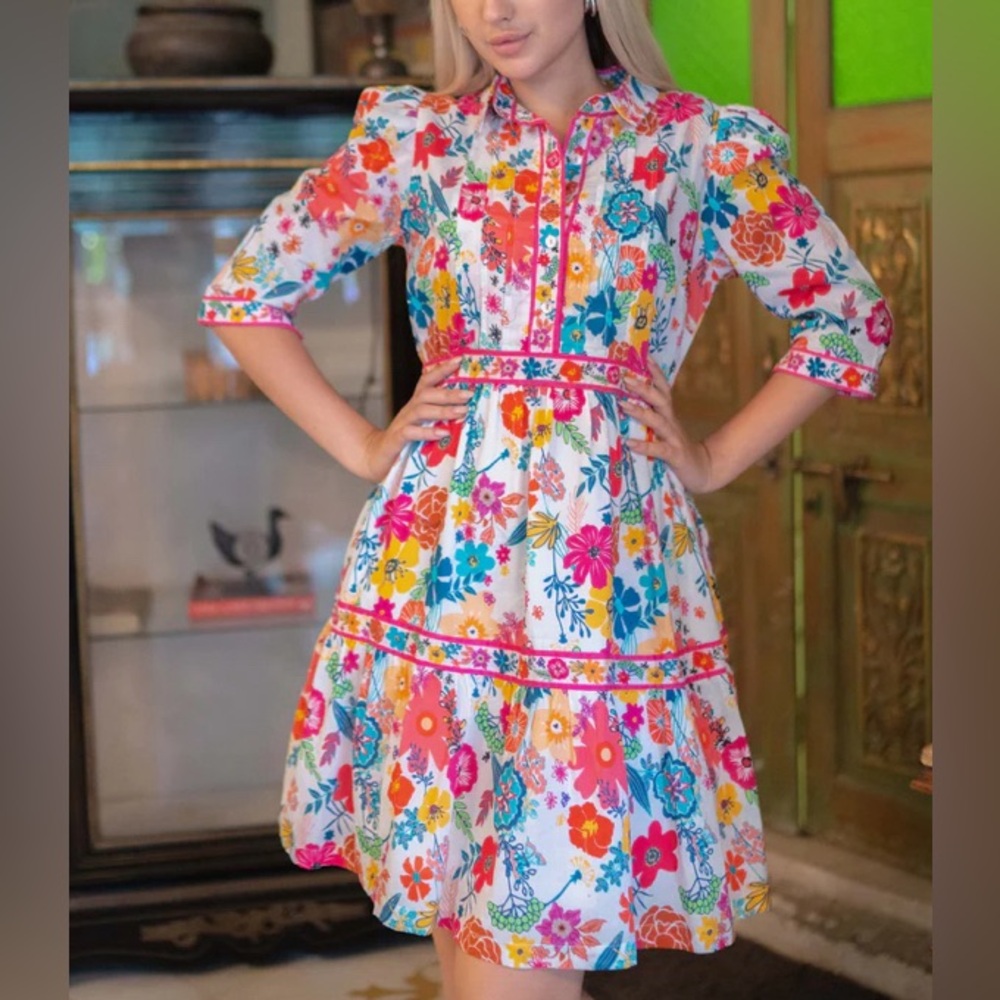NWOT Sohana The Jolyn Collared Cotton Dress In Floral Pop Art Sz S